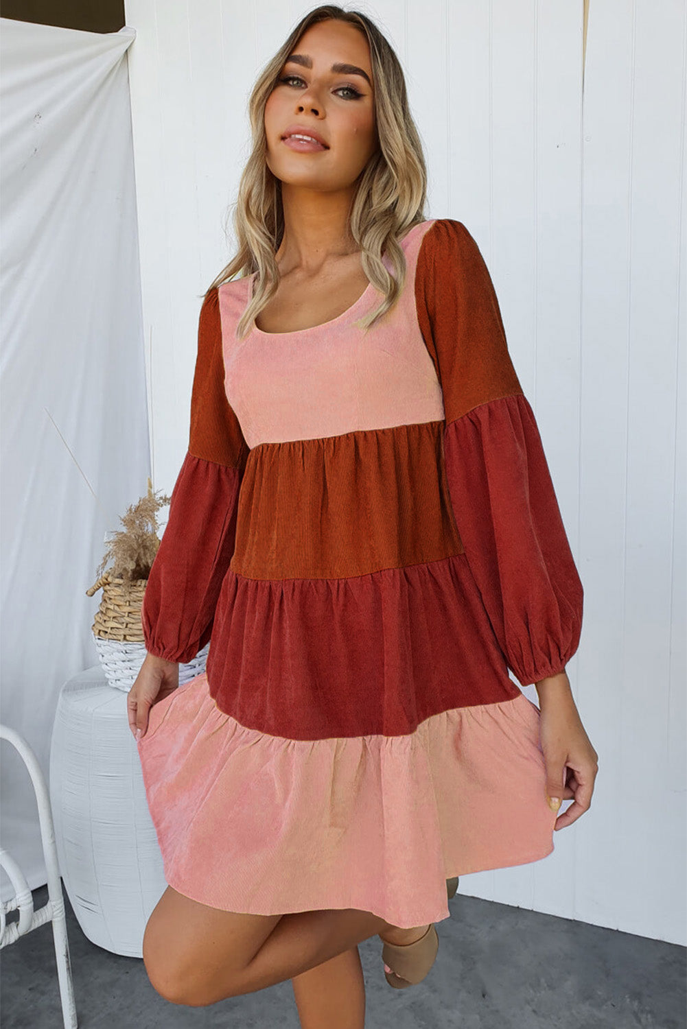 Color Block Square Neck Tiered Dress -