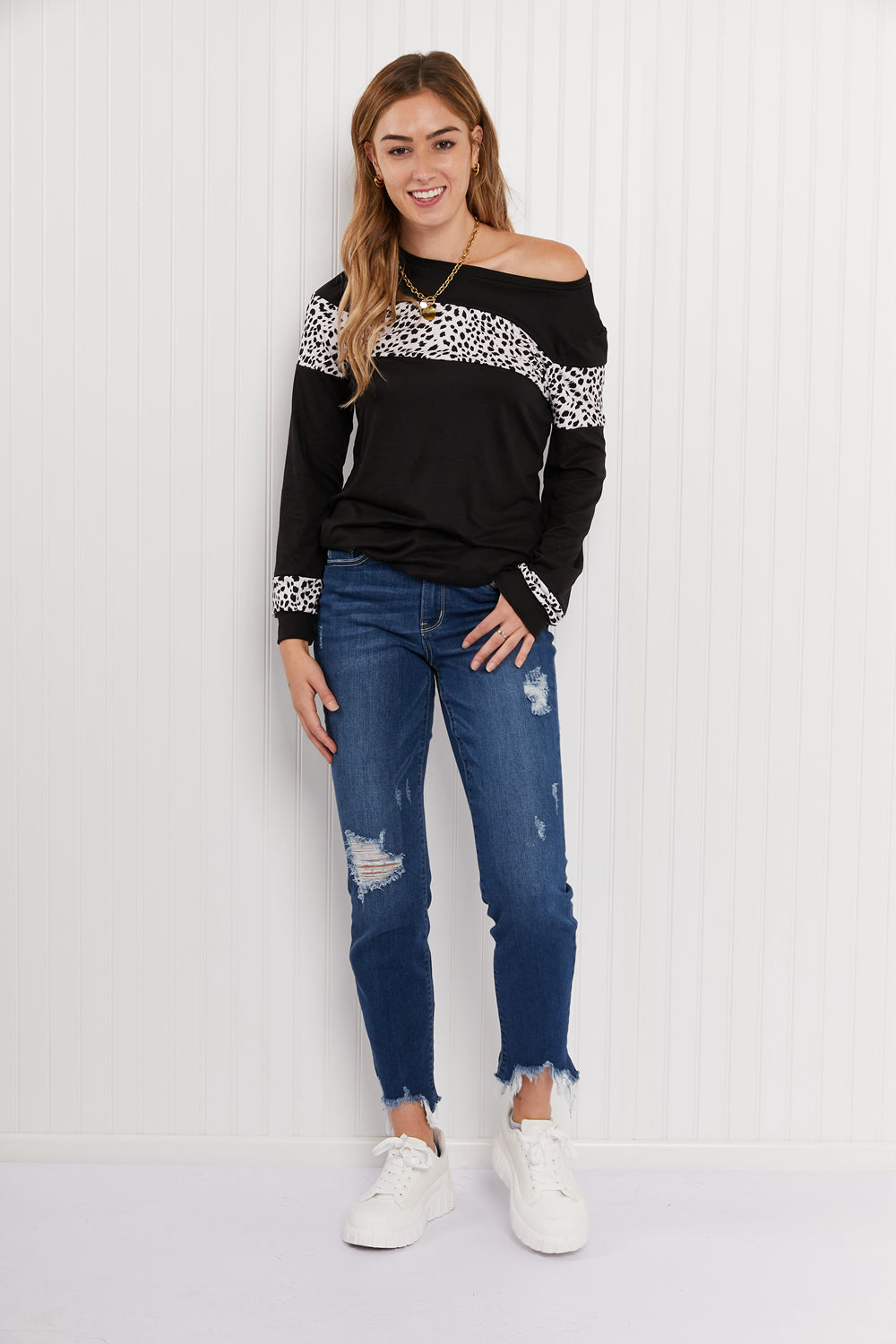 Acting Pro Wild for the Weekend Full Size Leopard Contrast Top -