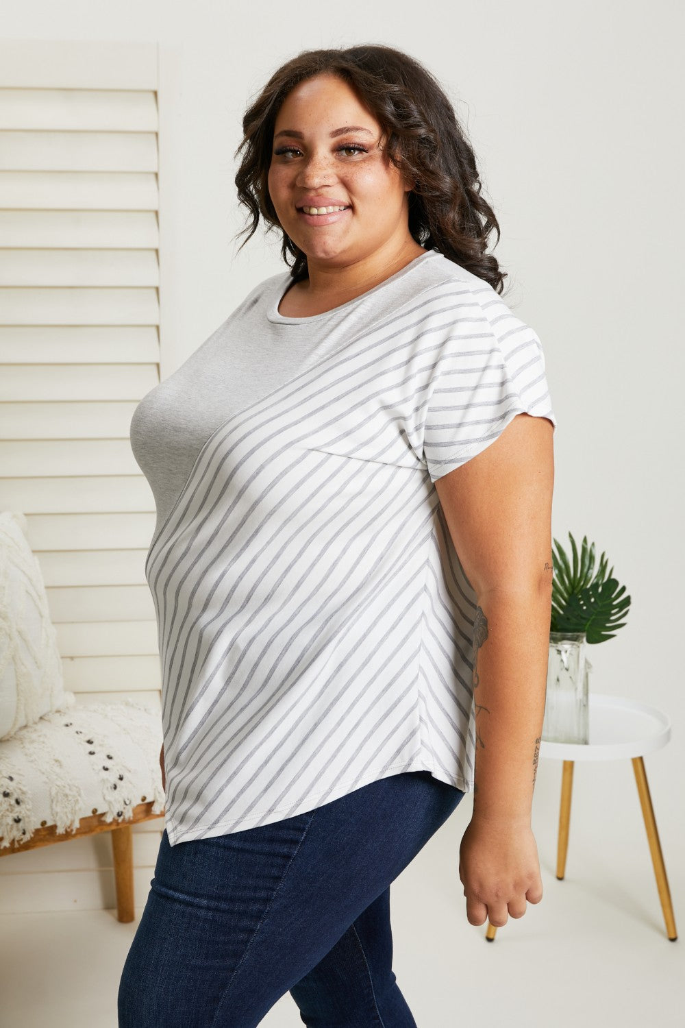 Sew In Love Spoonful of Sugar Striped Color Block Tee in Grey -