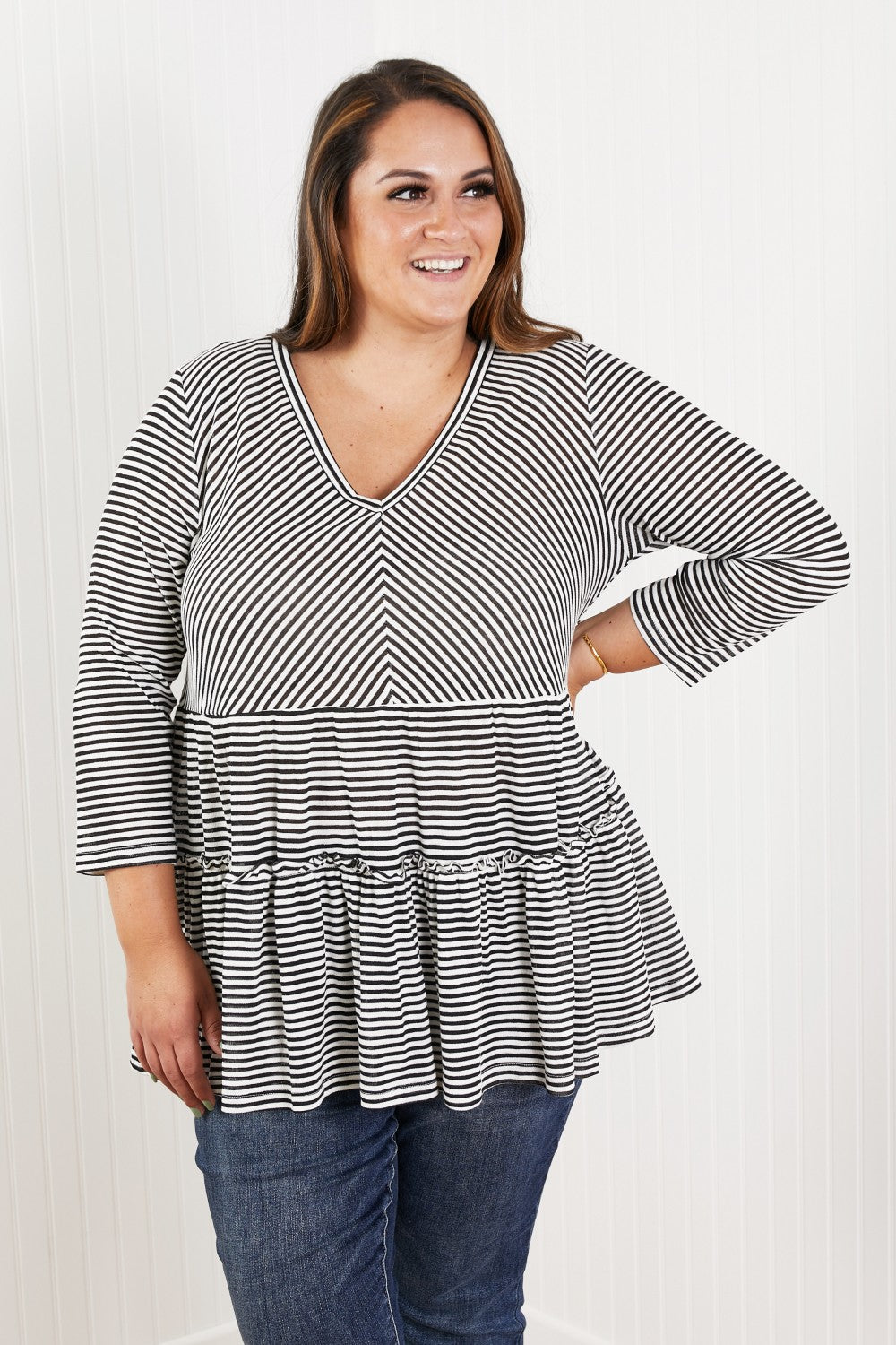 Doe & Rae Full of Love Striped Tiered Top -