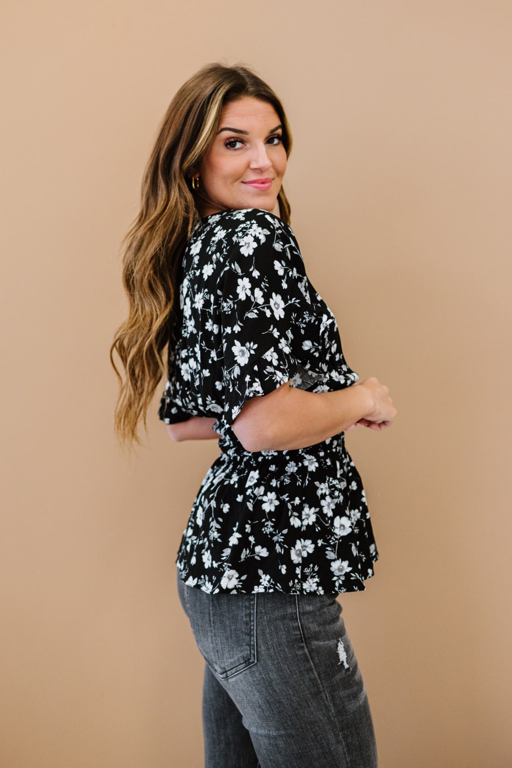 ODDI Garden Stroll Floral Peplum Blouse -