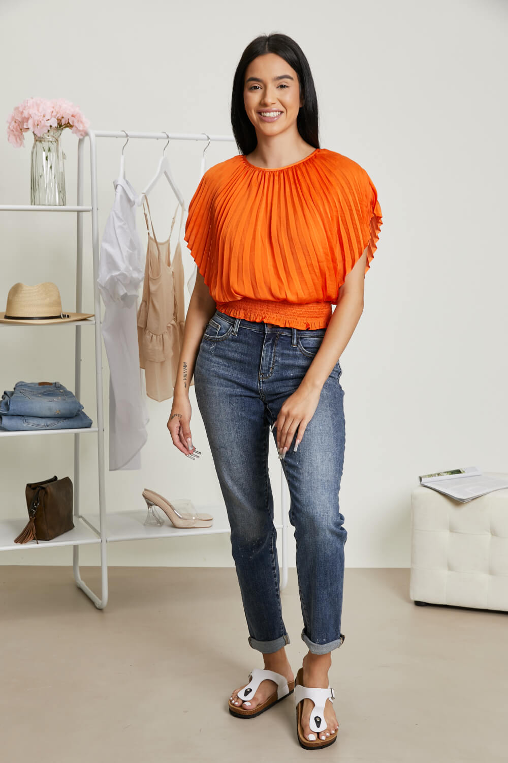 Glam Positively Glowing Pleated Smock Waist Top -