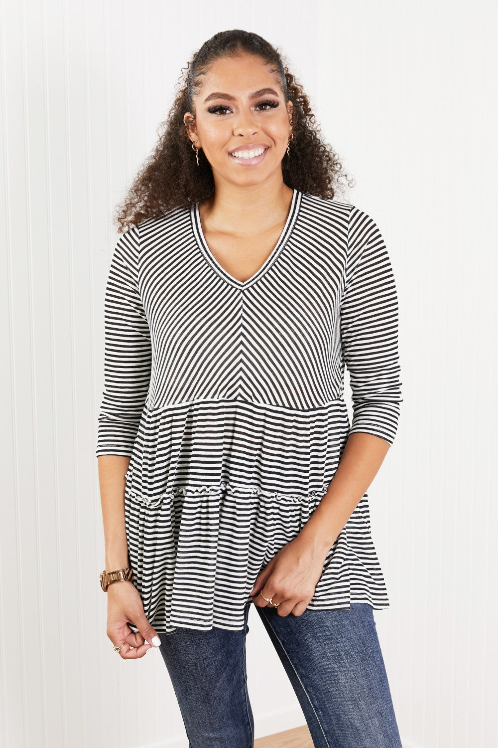 Doe & Rae Full of Love Striped Tiered Top -