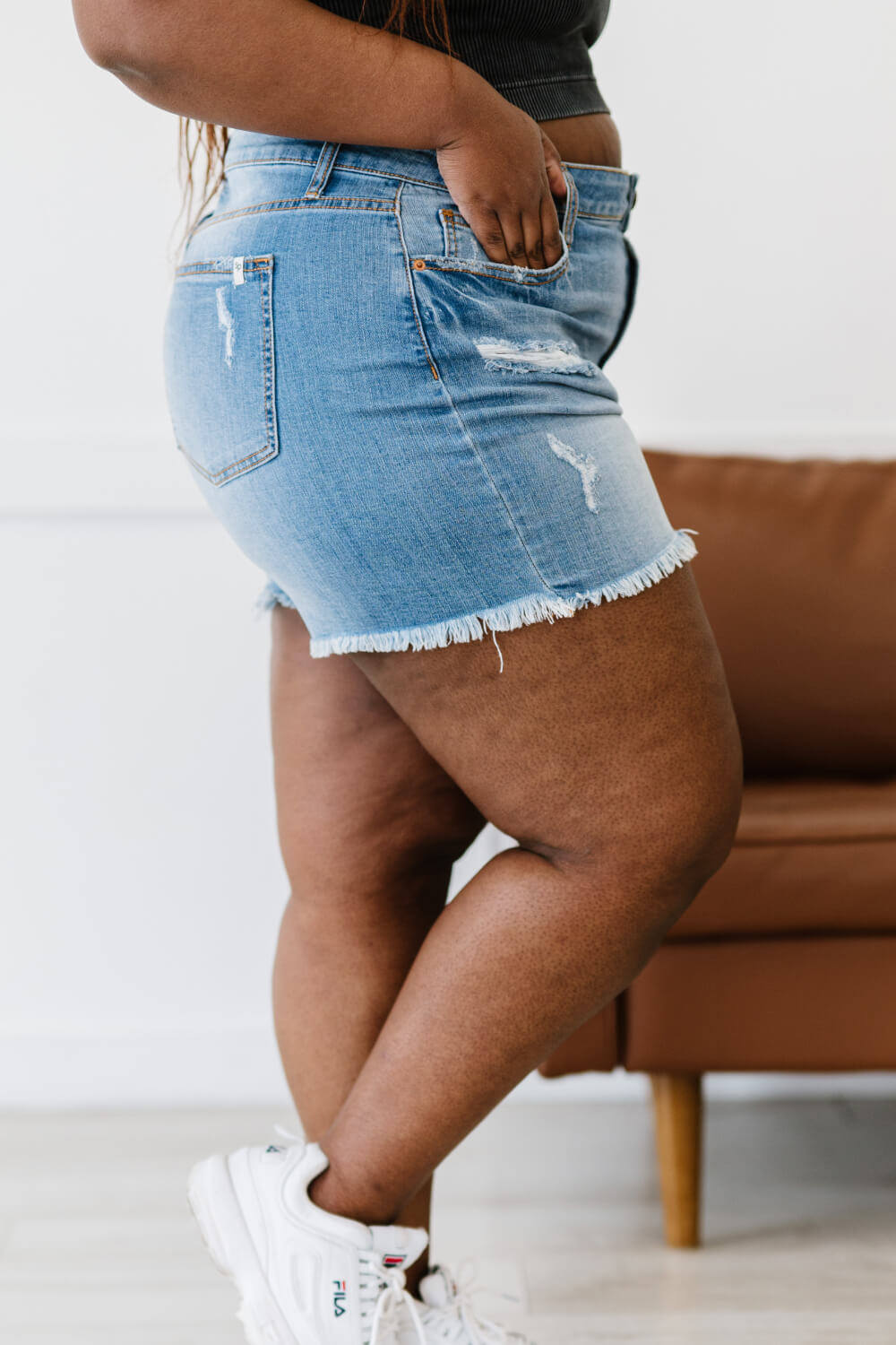 SneakPeek Sloane Faded Raw Hem Shorts -