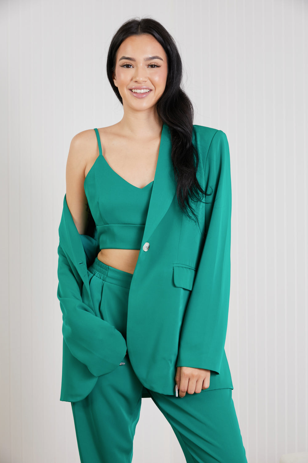 GeeGee Wall Street Bra, Blazer, and Pants Set in Kelly Green -