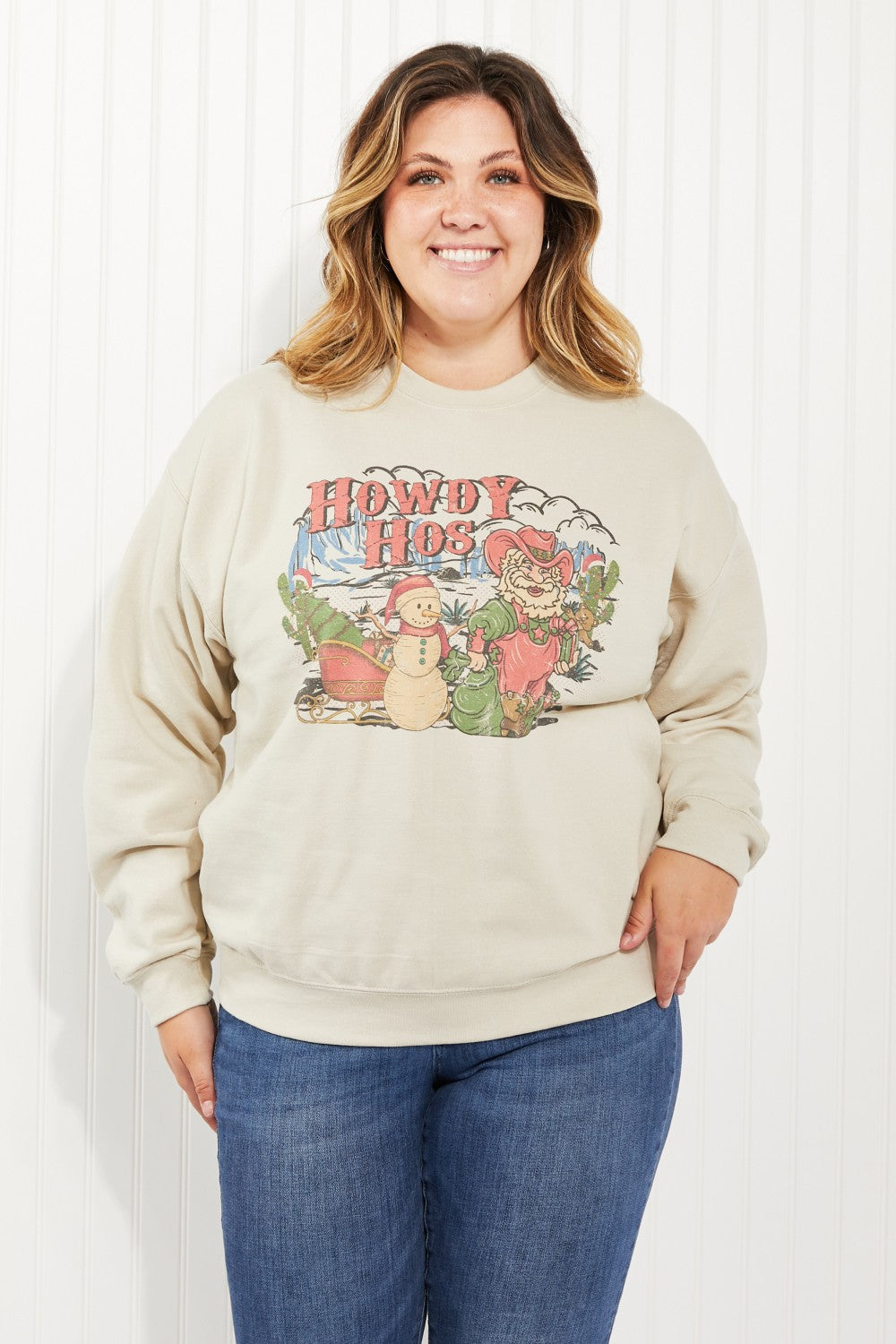 WKNDER Howdy Hos Full Size Graphic Sweatshirt - Sand / S