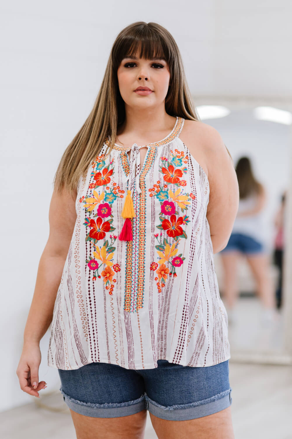 Andree by Unit Serenade Me Full Size Embroidered Sleeveless Blouse -