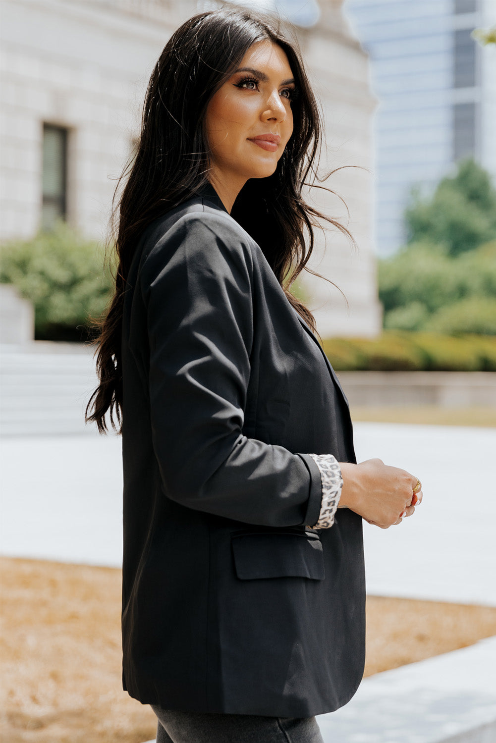 Leopard Lining One-Button Blazer -