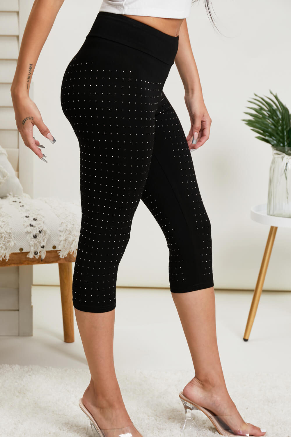Vocal Fine By Me Studded Cropped Leggings -