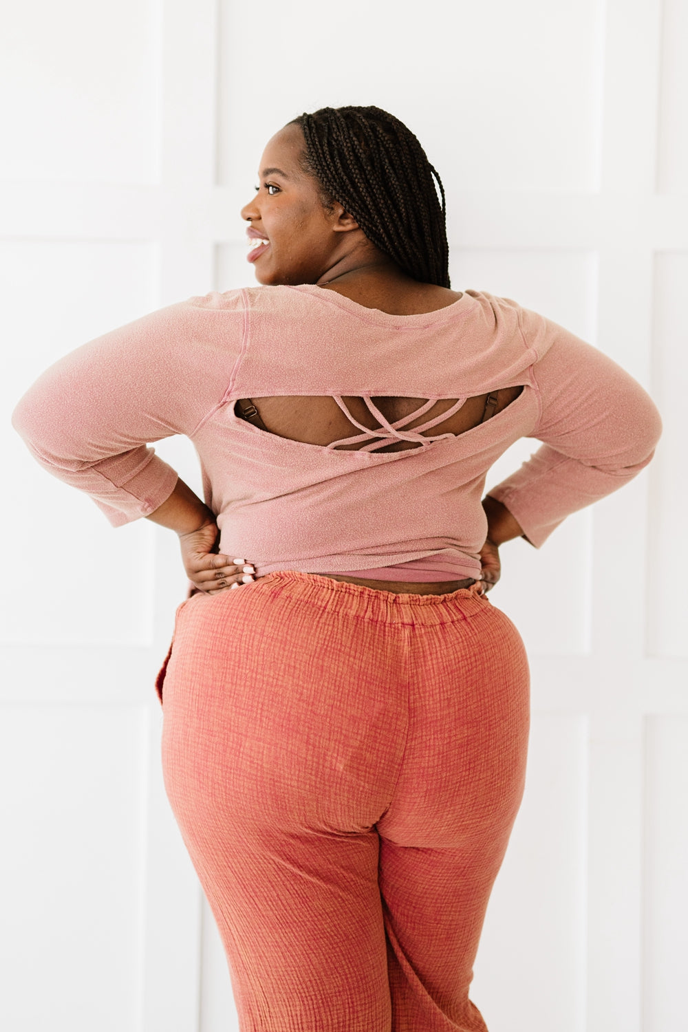 White Birch Hey Babe Lattice Detail Top -