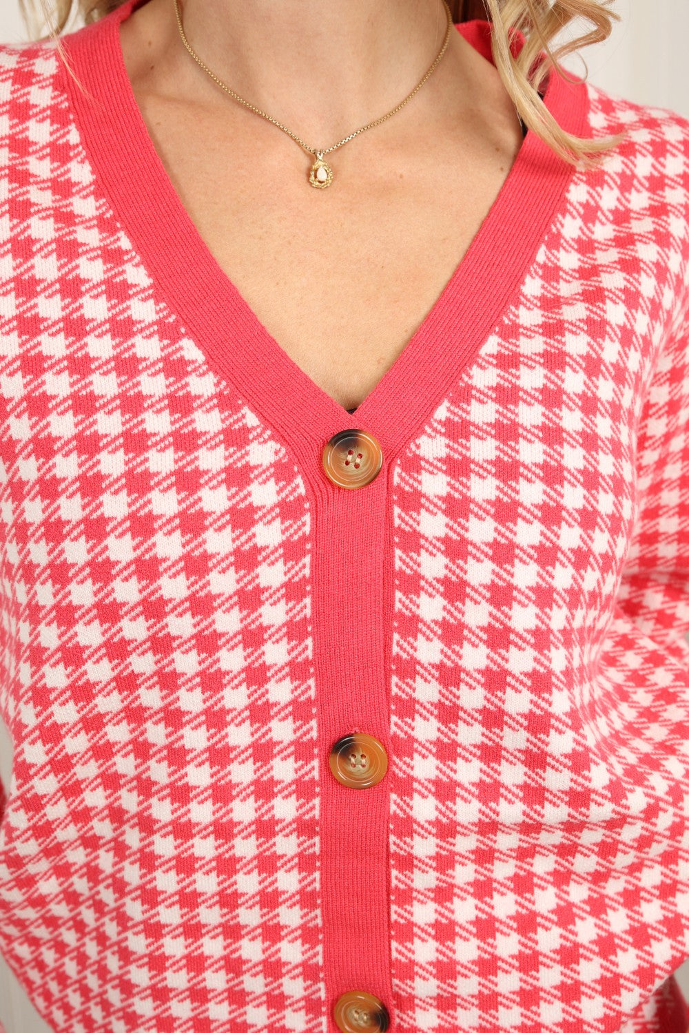 Sew In Love Full Size Houndstooth Button-Up Cardigan -