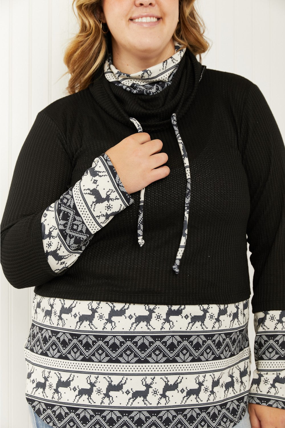Heimish Sleigh Ride Full Size Waffle Knit Christmas Top -