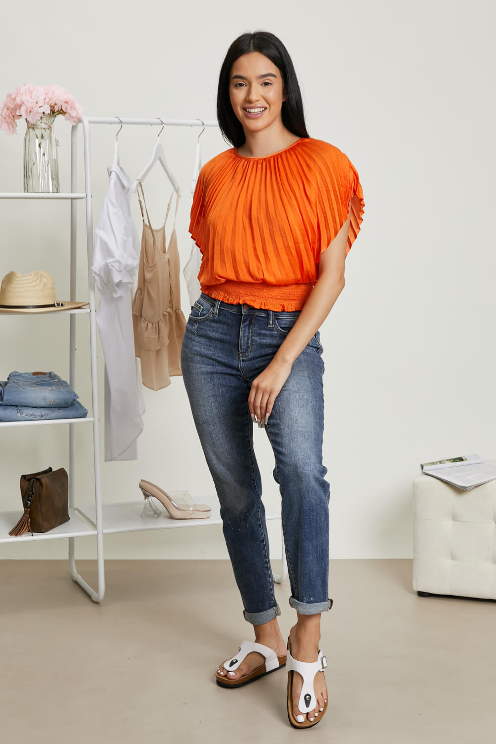 Glam Positively Glowing Pleated Smock Waist Top -
