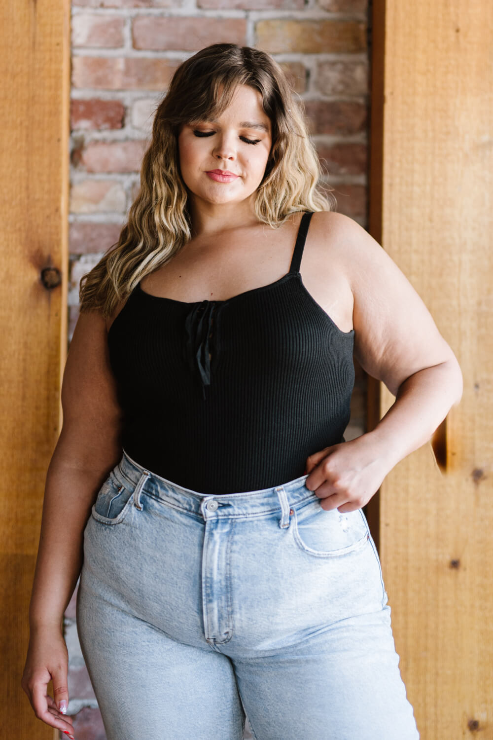 White Birch Laced-Up Luxe Ribbed Bodysuit -