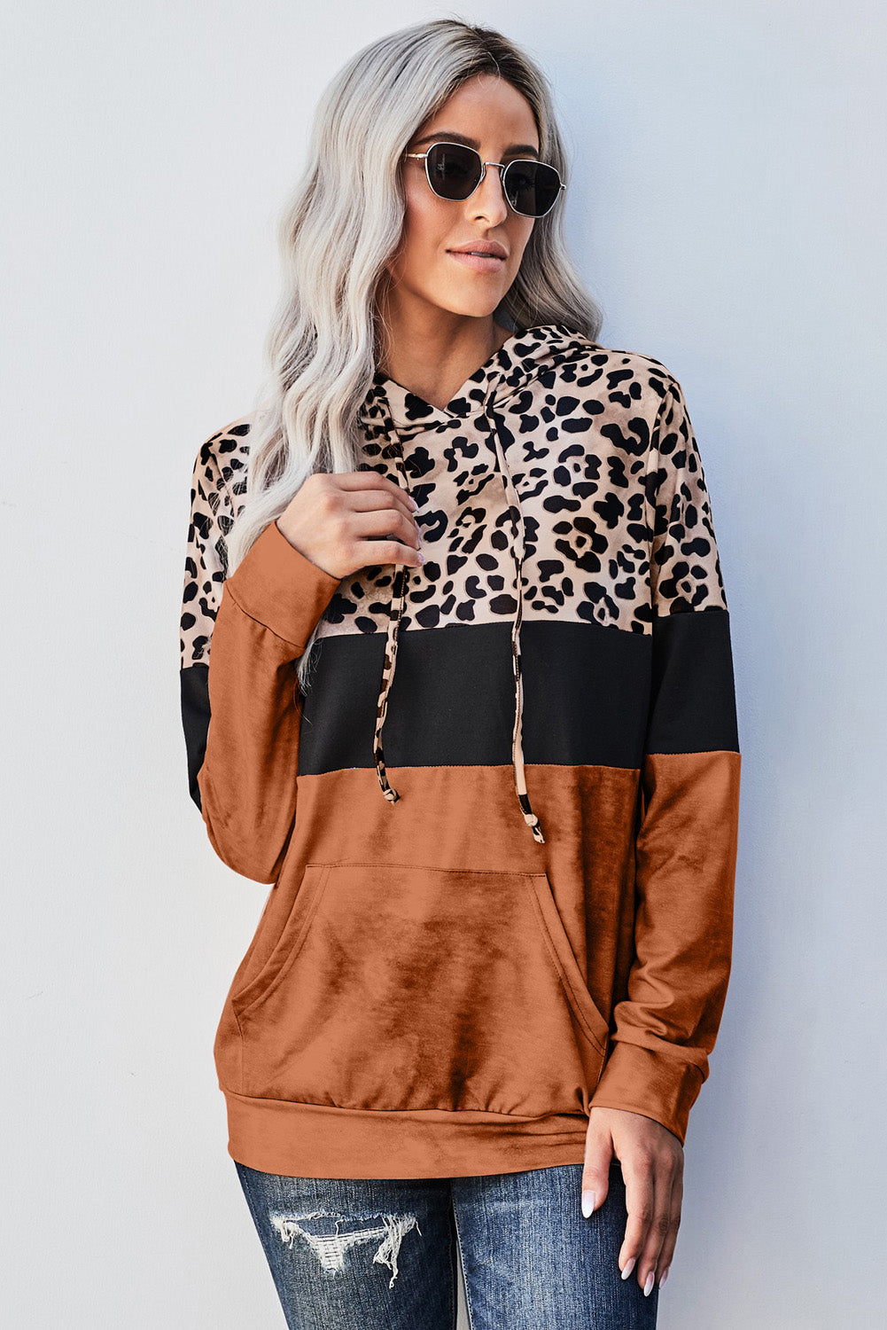 Leopard Color Block Hoodie -