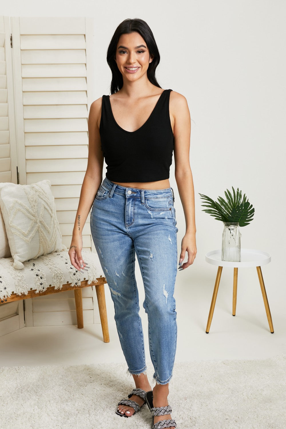 White Birch Sense of It All Cropped V-Neck Tank Top -