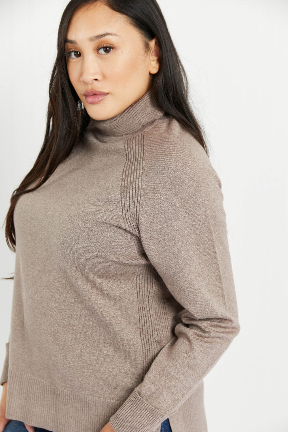 Emerald Collection Northwest Full Size Ribbed Detail Turtleneck Sweater -
