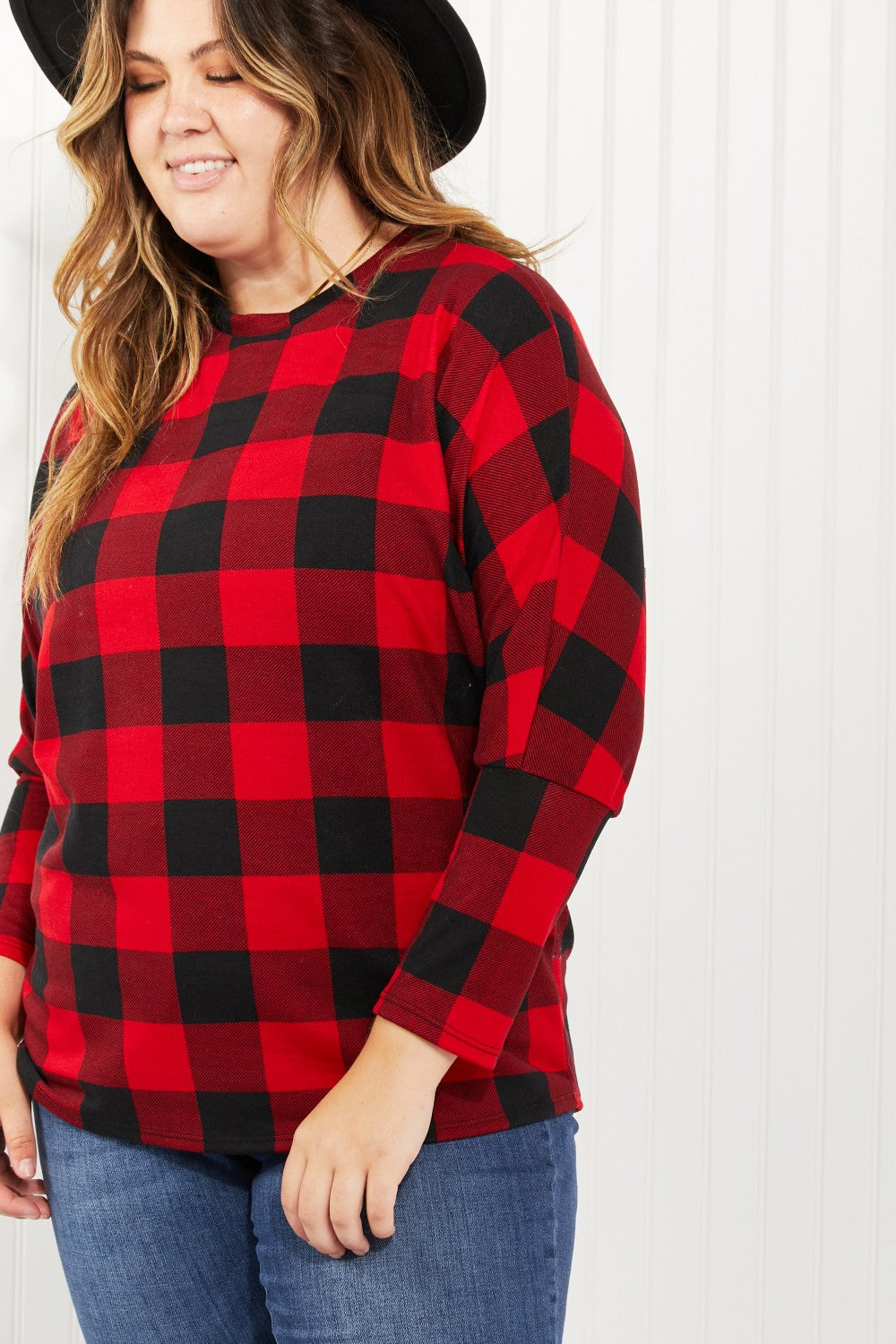 Acting Pro Washington Woodlands Full Size Plaid Juliet Sleeve Top -