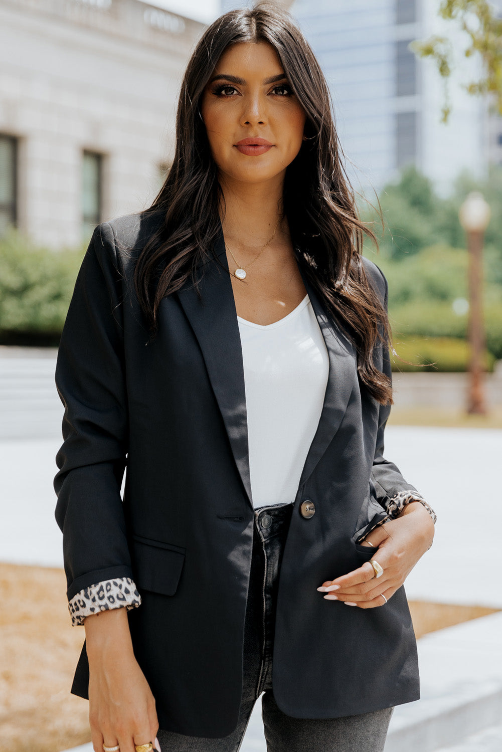 Leopard Lining One-Button Blazer -
