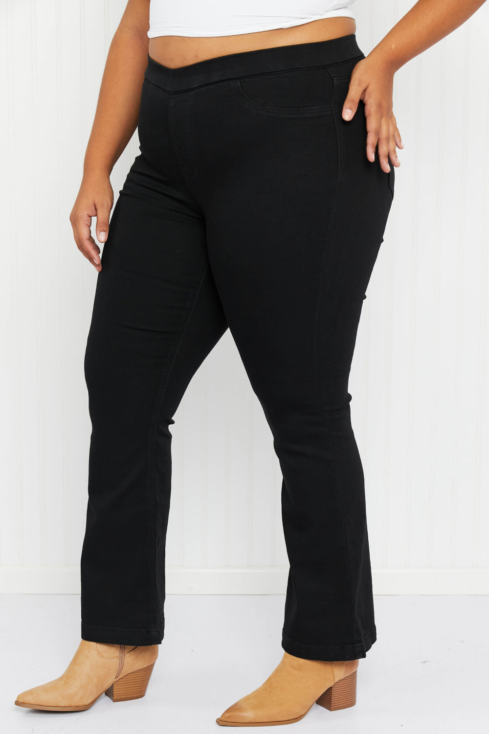 Cello Marley Full Size Elastic Waist Flared Jeggings -