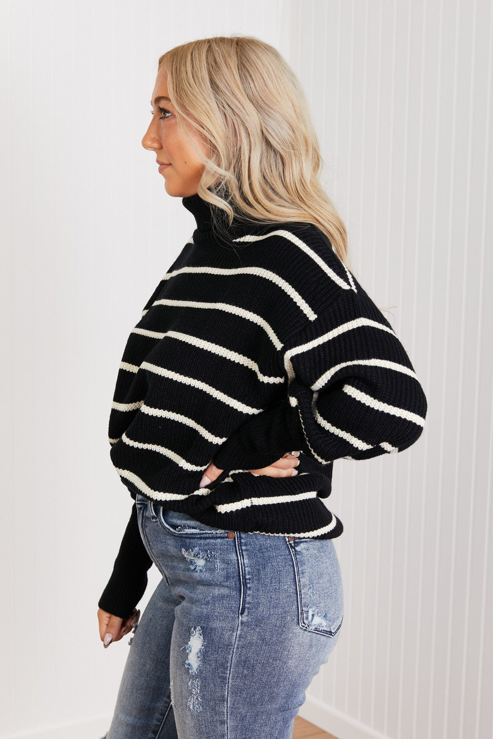 CY Fashion No Worries Striped Turtleneck Sweater -