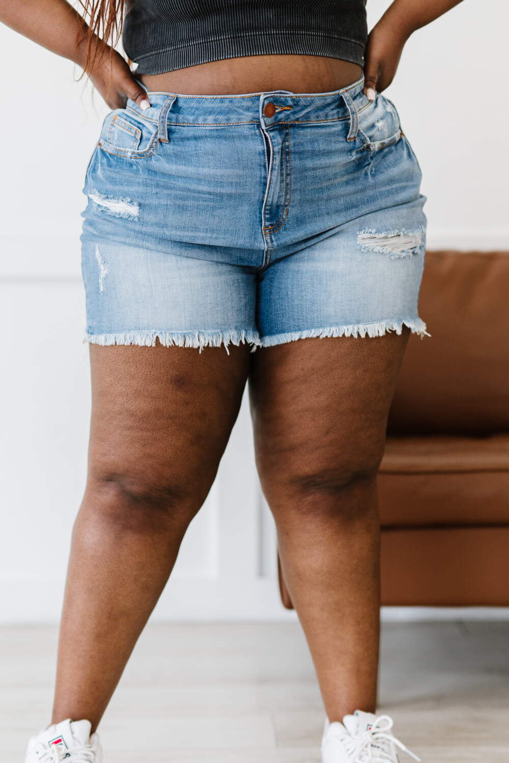 SneakPeek Sloane Faded Raw Hem Shorts -