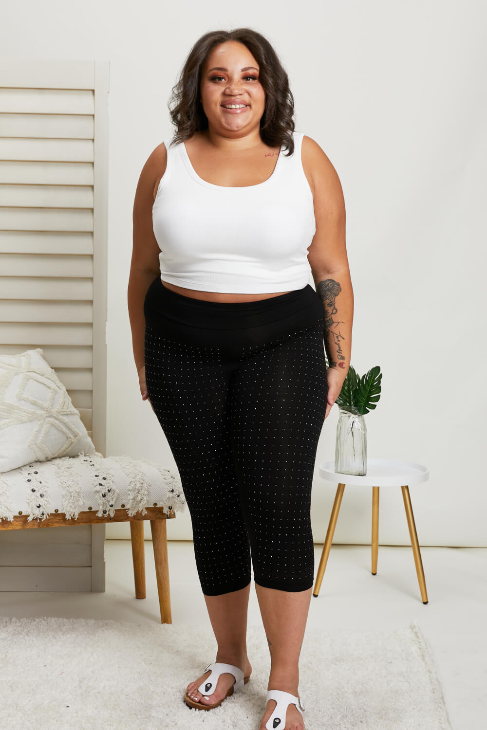 Vocal Fine By Me Studded Cropped Leggings -