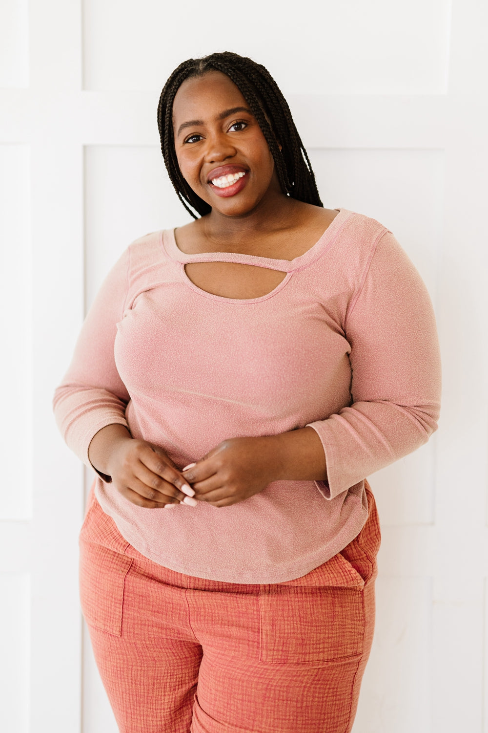 White Birch Hey Babe Lattice Detail Top - Mauve / XL