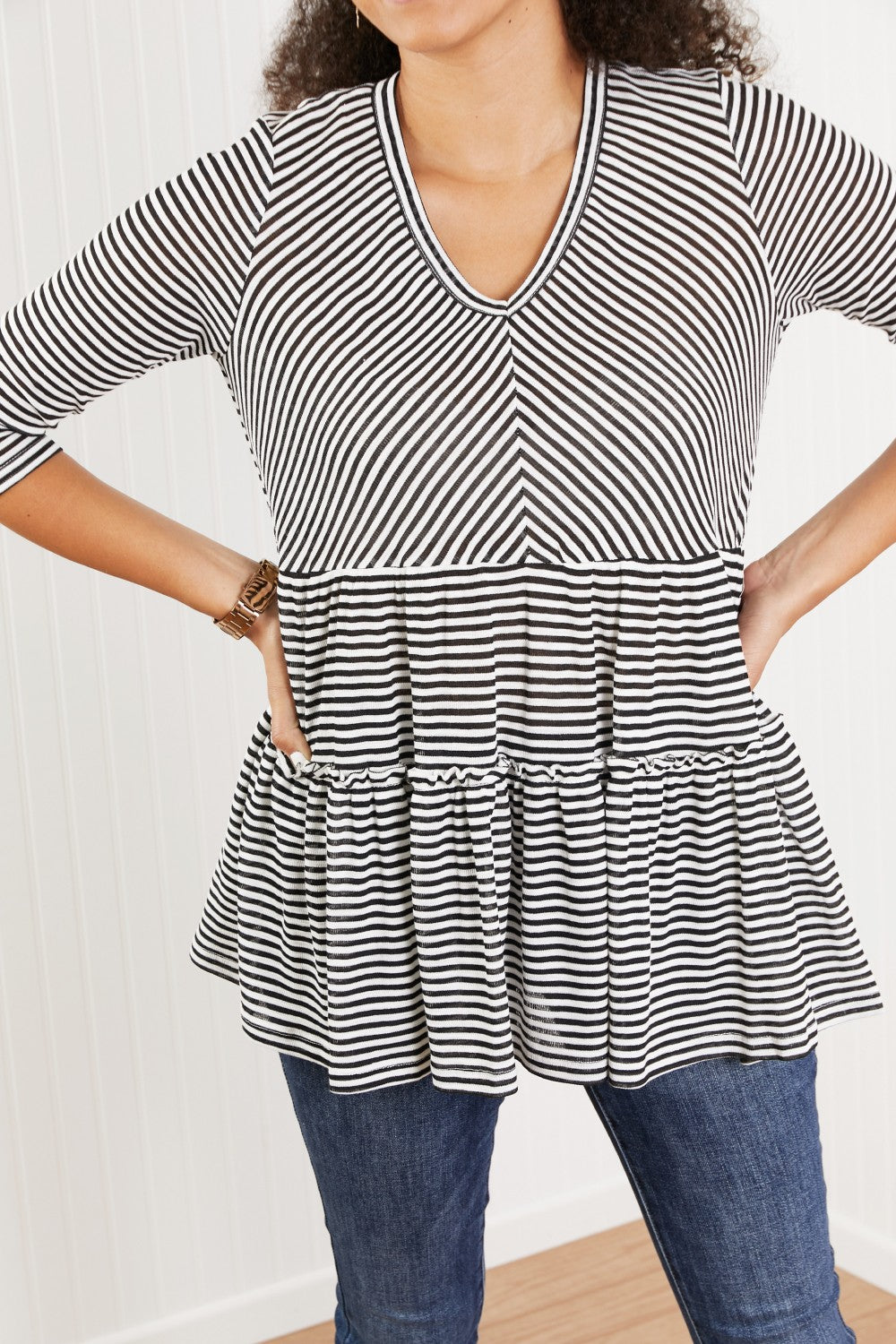 Doe & Rae Full of Love Striped Tiered Top -