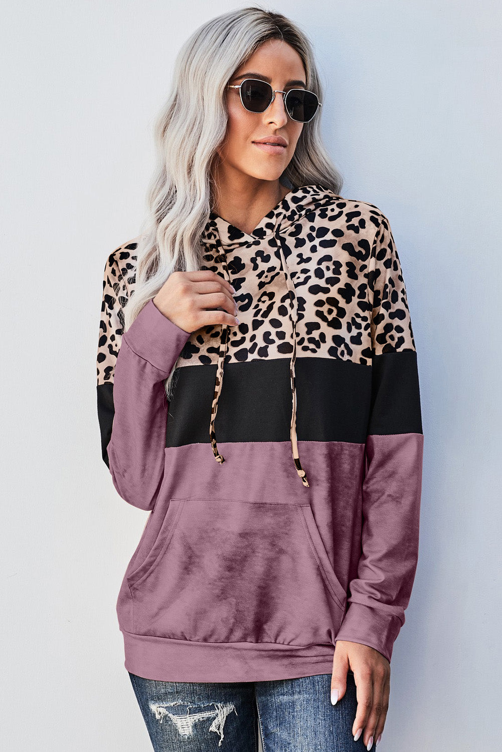 Leopard Color Block Hoodie -