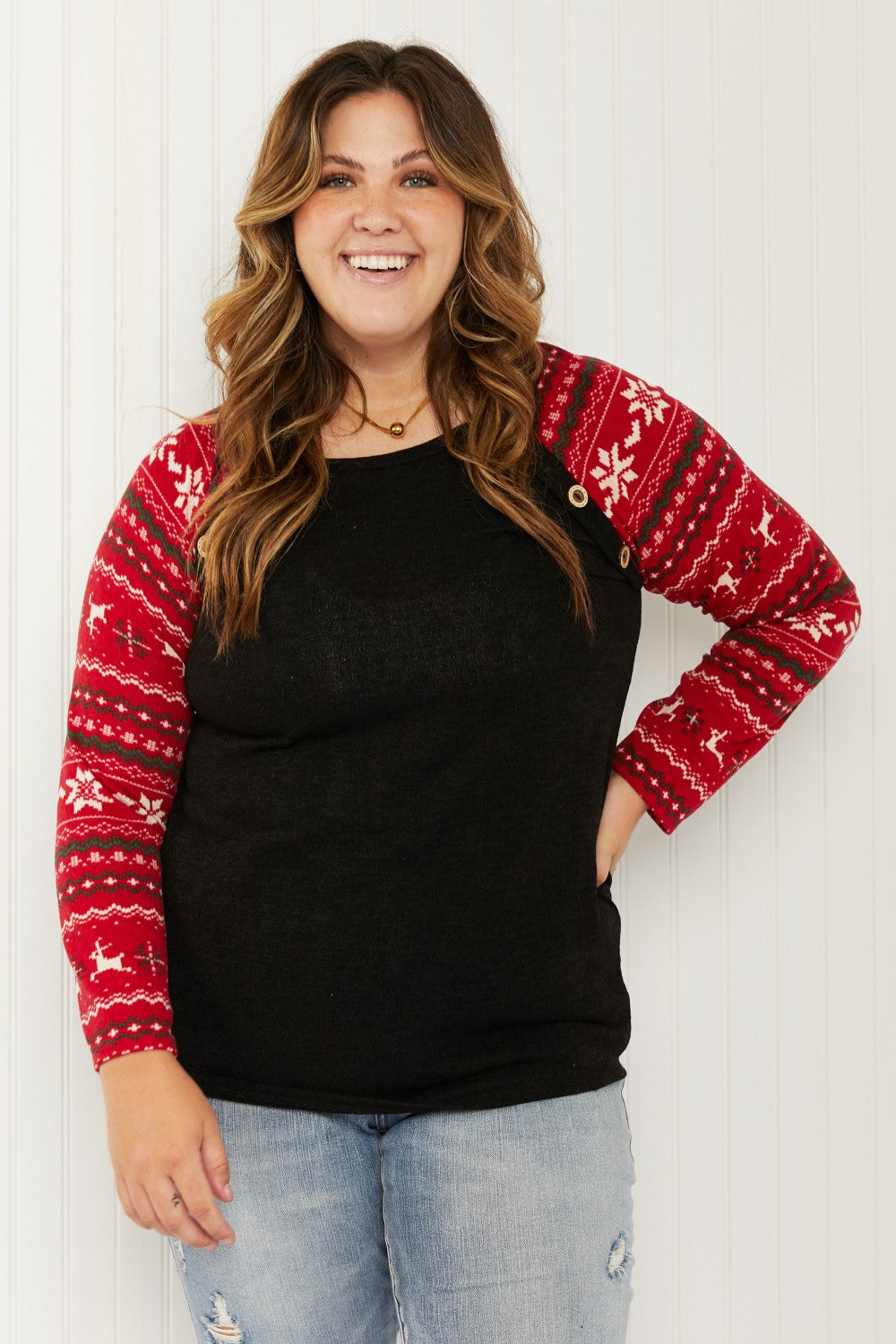 Heimish Winter Wonderland Full Size Christmas Baseball Sleeve Top -