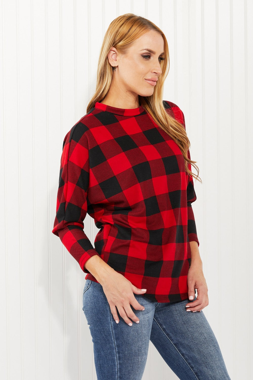 Acting Pro Washington Woodlands Full Size Plaid Juliet Sleeve Top -