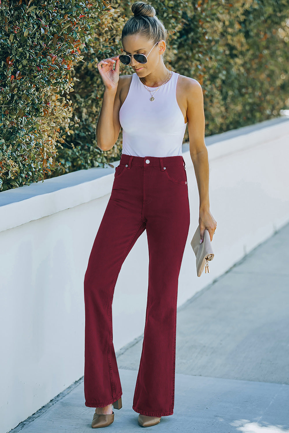 High Waist Flare Leg Jeans with Pockets -