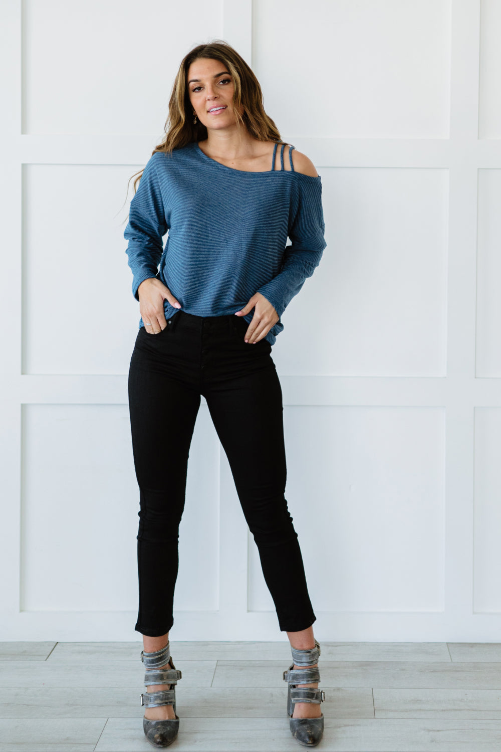 BiBi Rainy Day Strap Detail Knit Top -