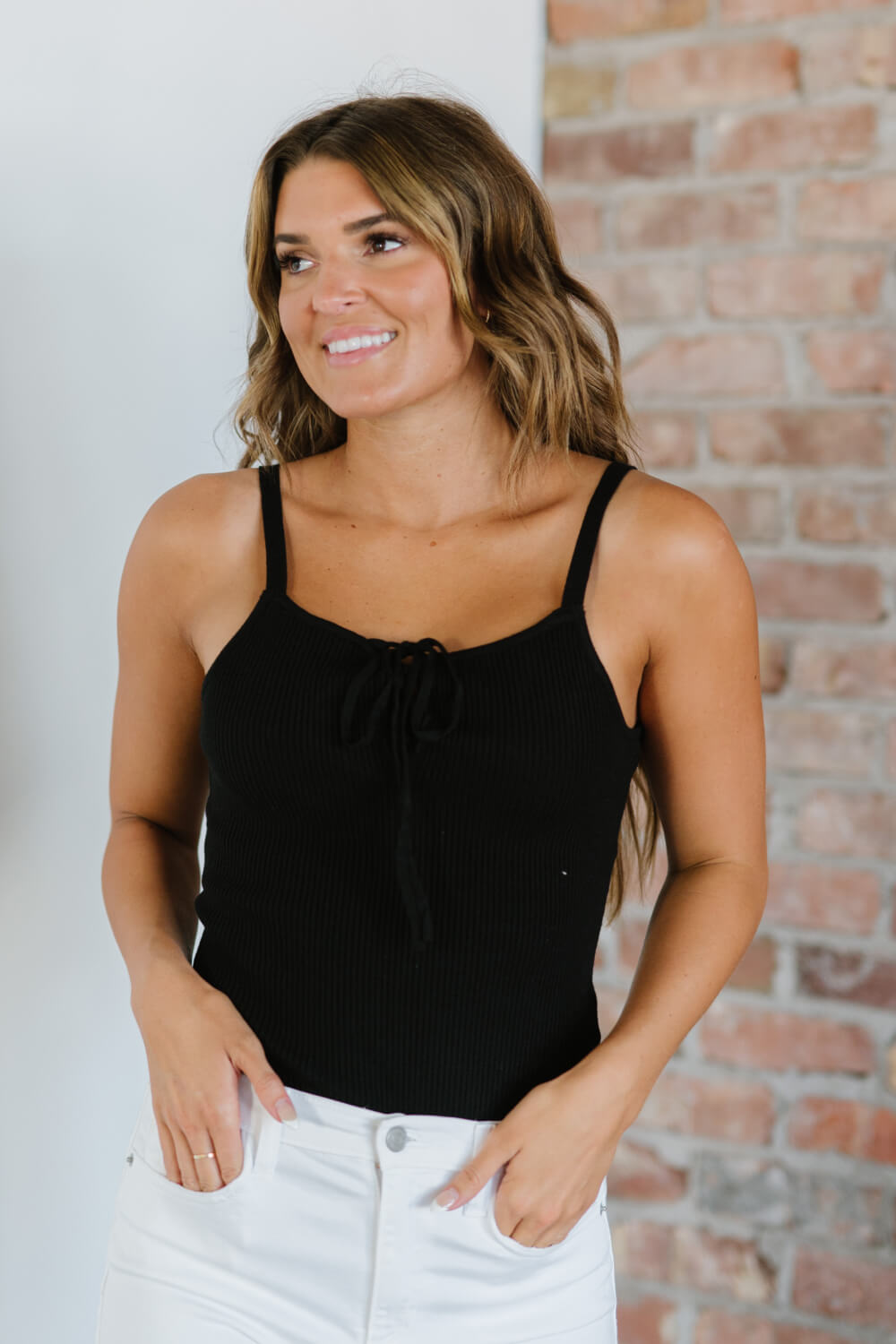 White Birch Laced-Up Luxe Ribbed Bodysuit -