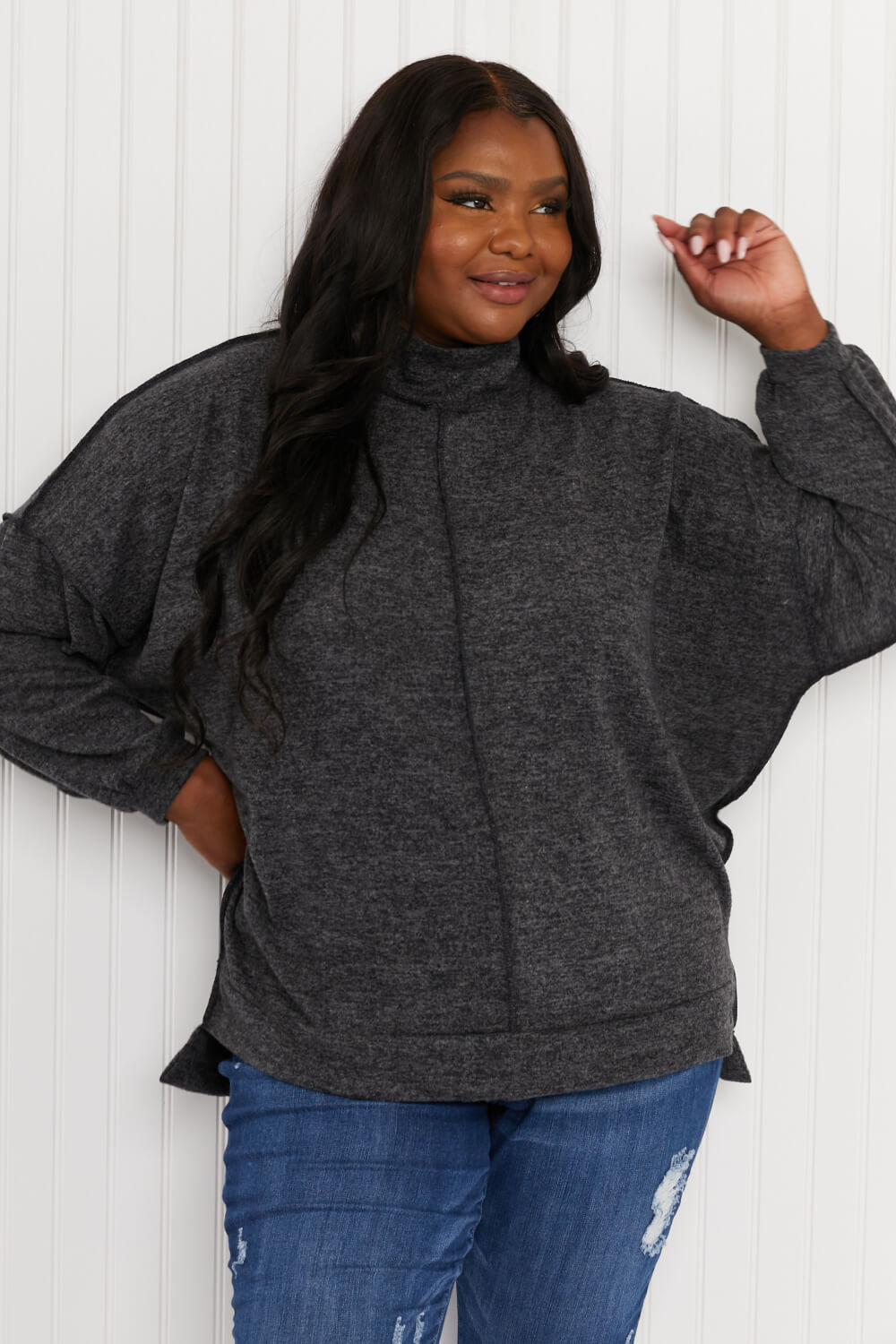 Zenana Infinitely Cozy Full Size Mock Neck Sweater -