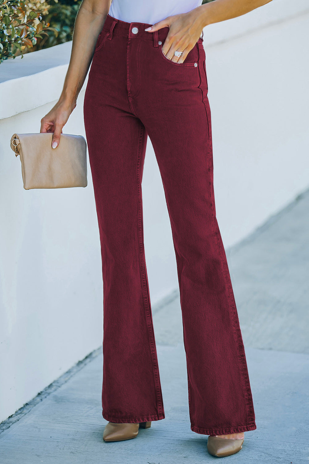 High Waist Flare Leg Jeans with Pockets -