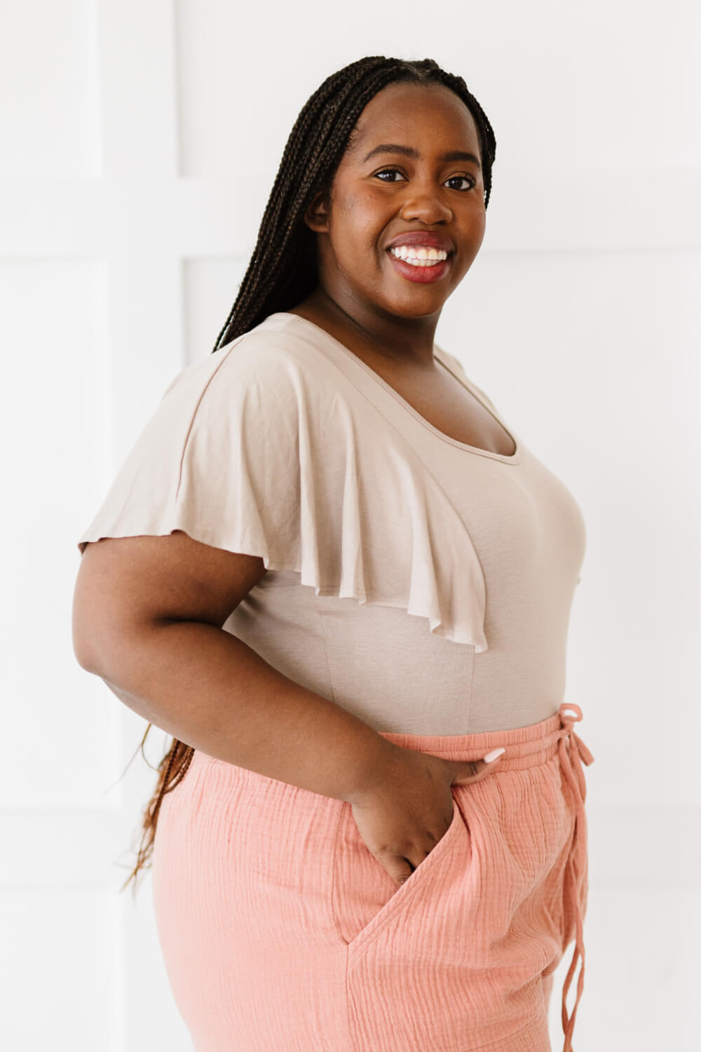 White Birch Apple of My Eye Flutter Sleeve Bodysuit -