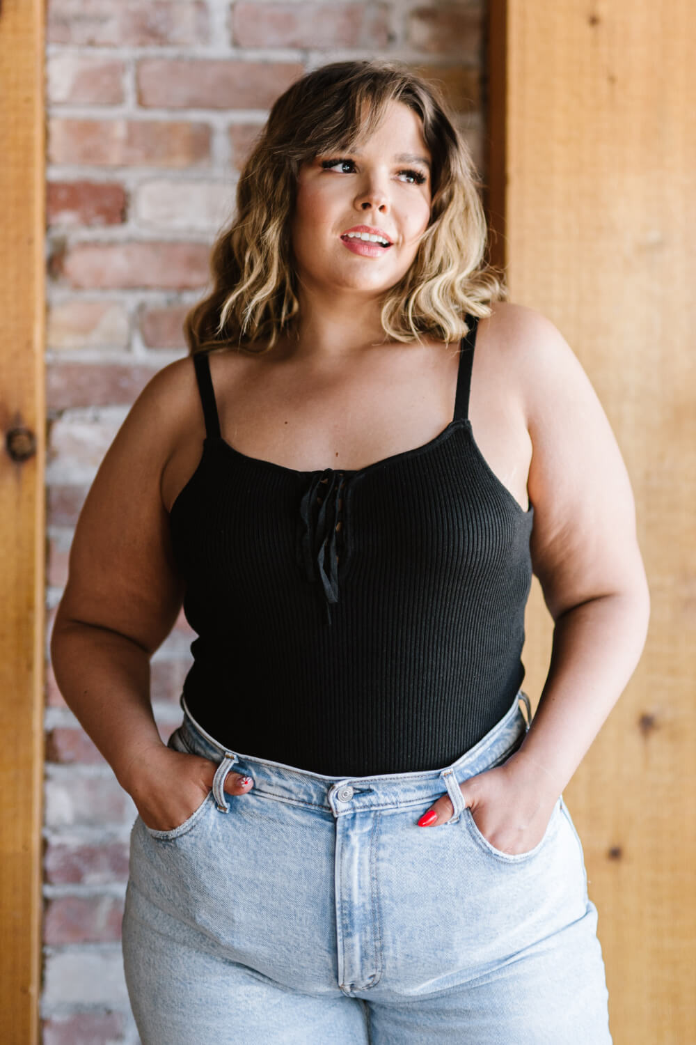 White Birch Laced-Up Luxe Ribbed Bodysuit -