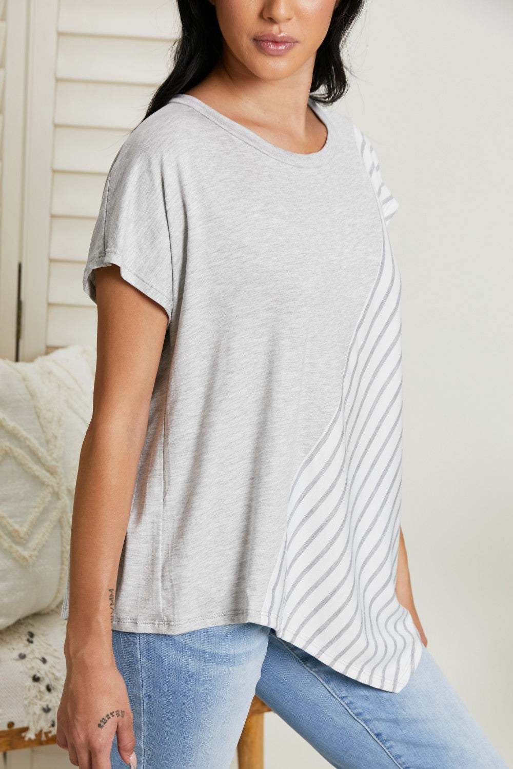 Sew In Love Spoonful of Sugar Striped Color Block Tee in Grey -