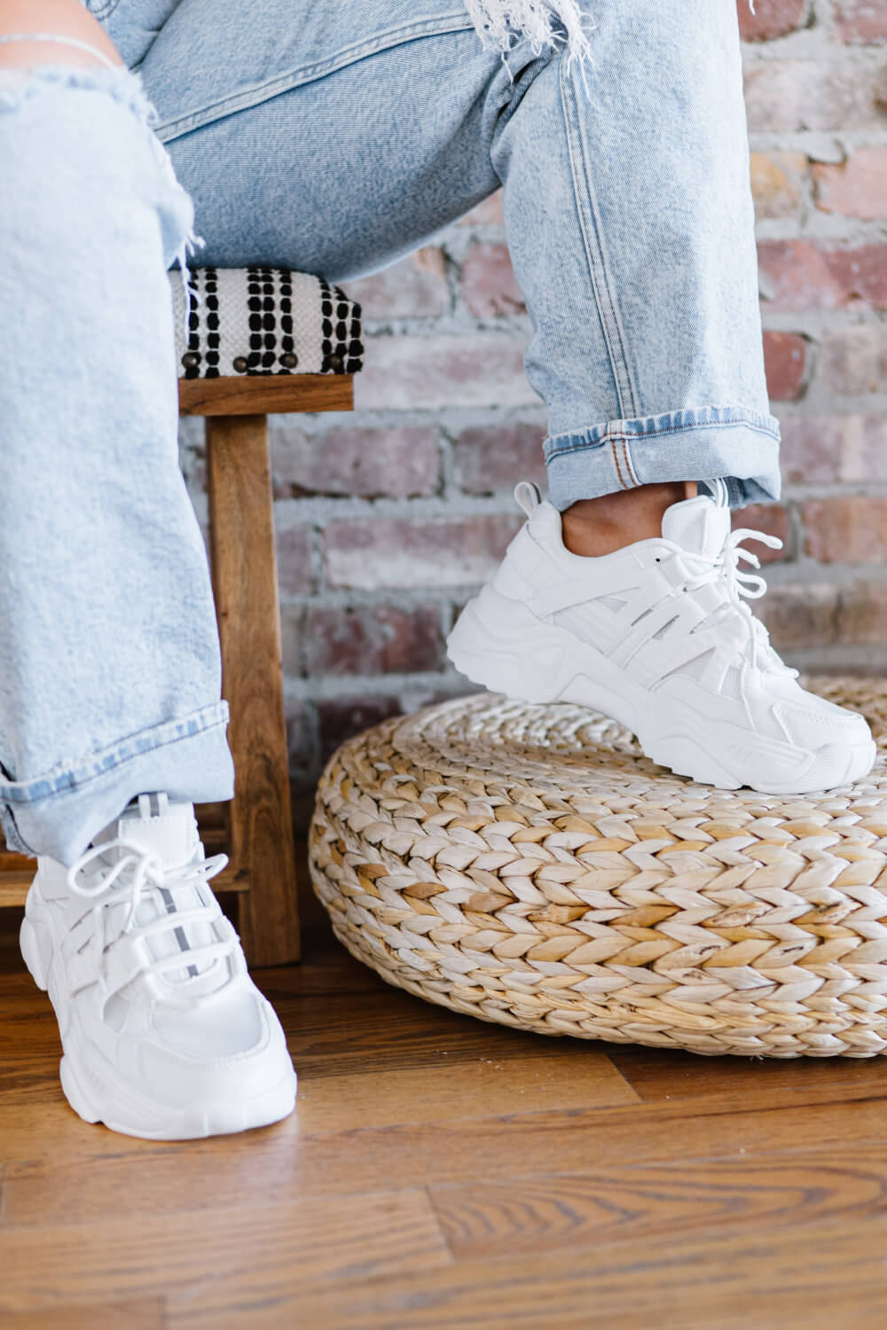 Berness Running Late Chunky Sole Athletic Sneakers in White -