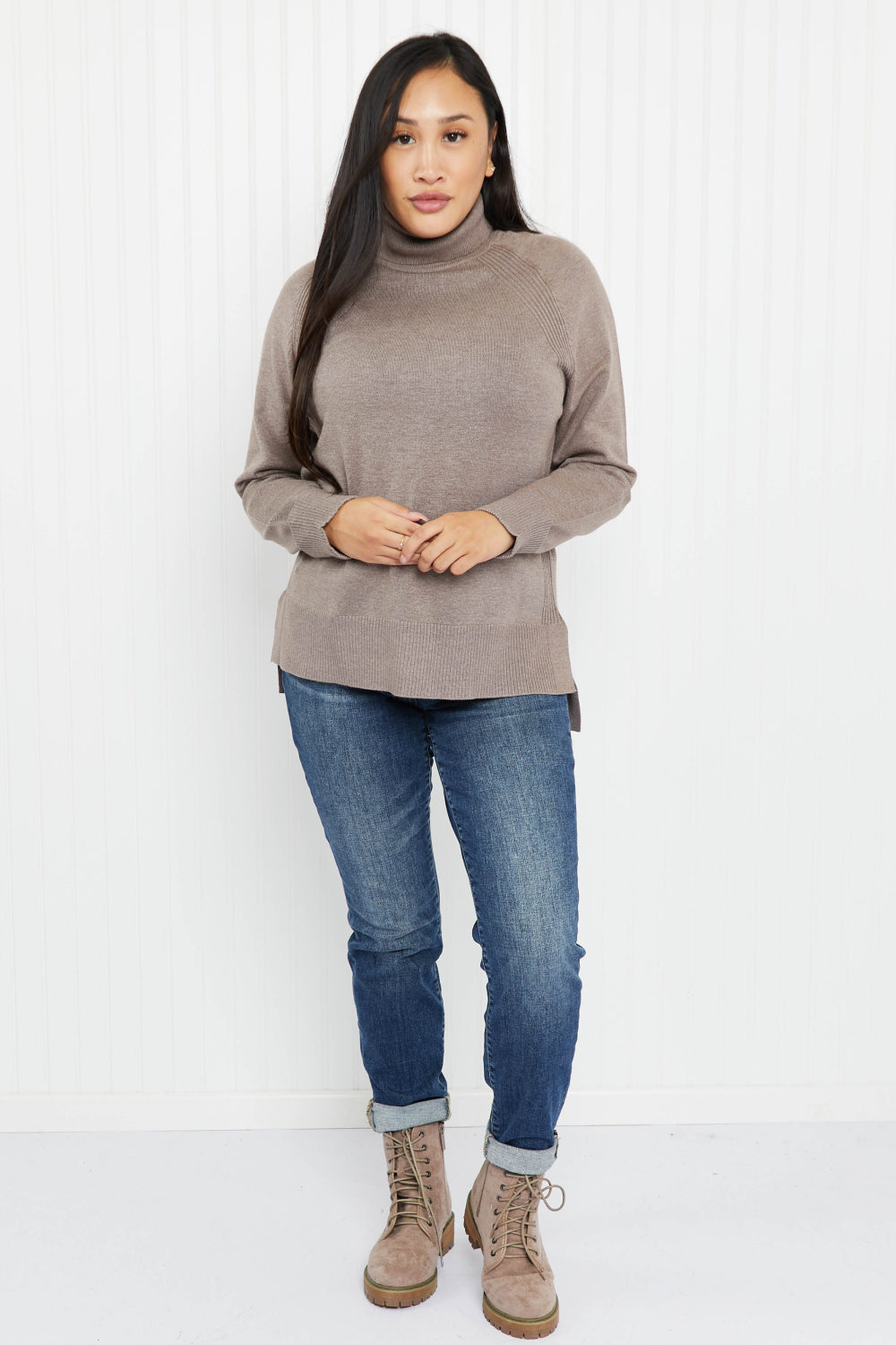 Emerald Collection Northwest Full Size Ribbed Detail Turtleneck Sweater -