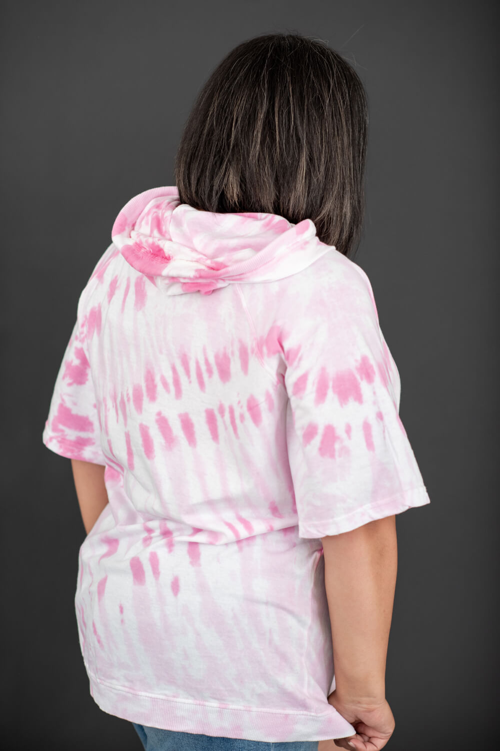 Sew In Love Watching Clouds Tie-Dye Short-Sleeved Hoodie in Neon Pink -