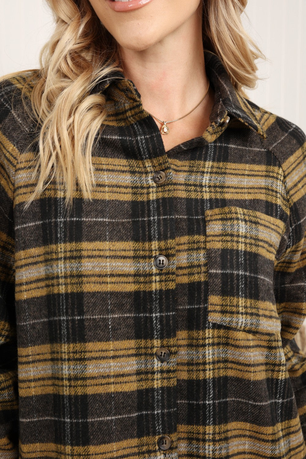 HYFVE Plaid Raglan Sleeve Slit Shirt -