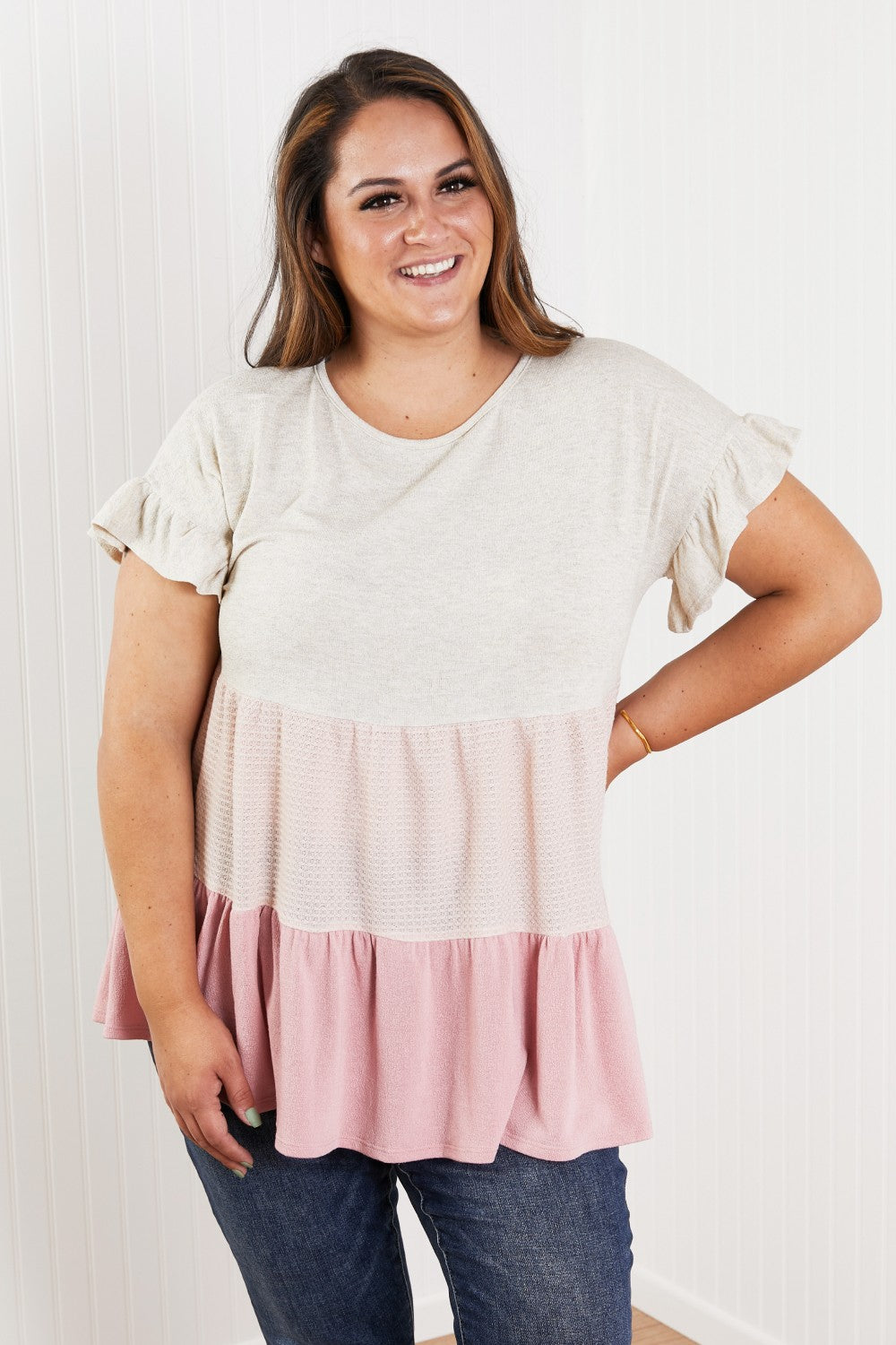 Hailey & Co Weekend Special Color Block Tiered Babydoll Top -