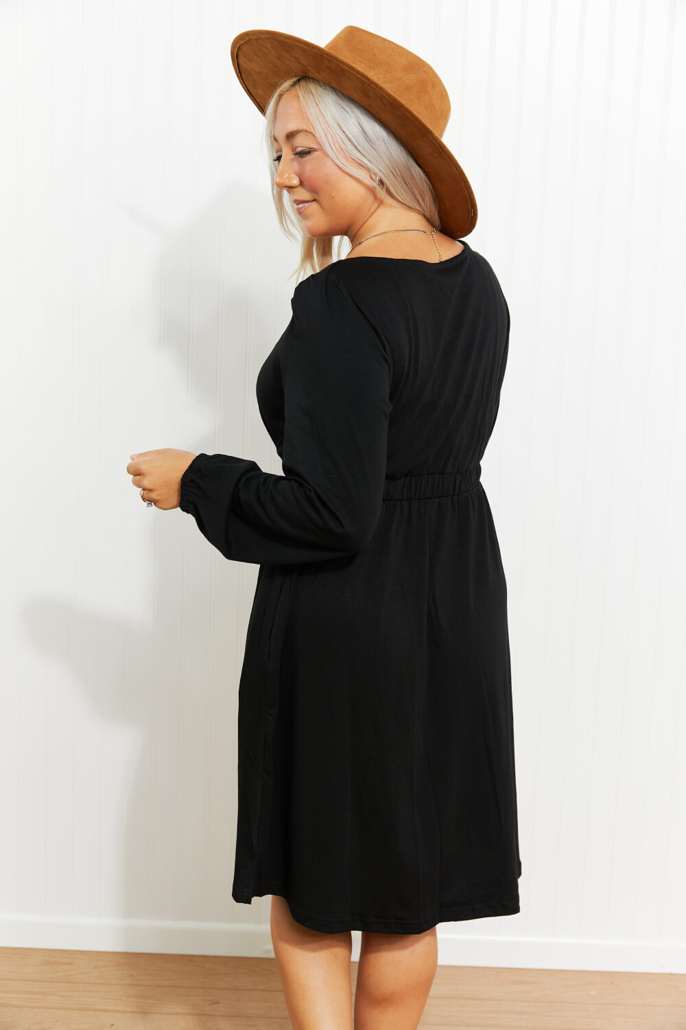 Scoop Neck Empire Waist Long Sleeve Mini Dress -