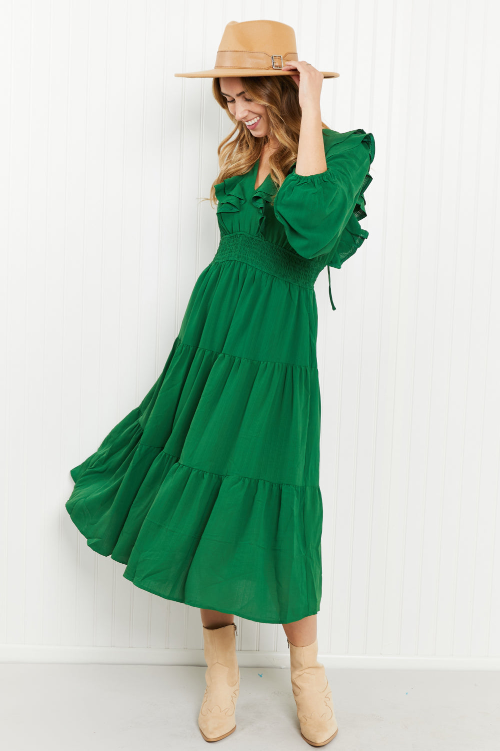 Davi & Dani Rooftop Reservation Full Size Layered Ruffle Midi Dress -