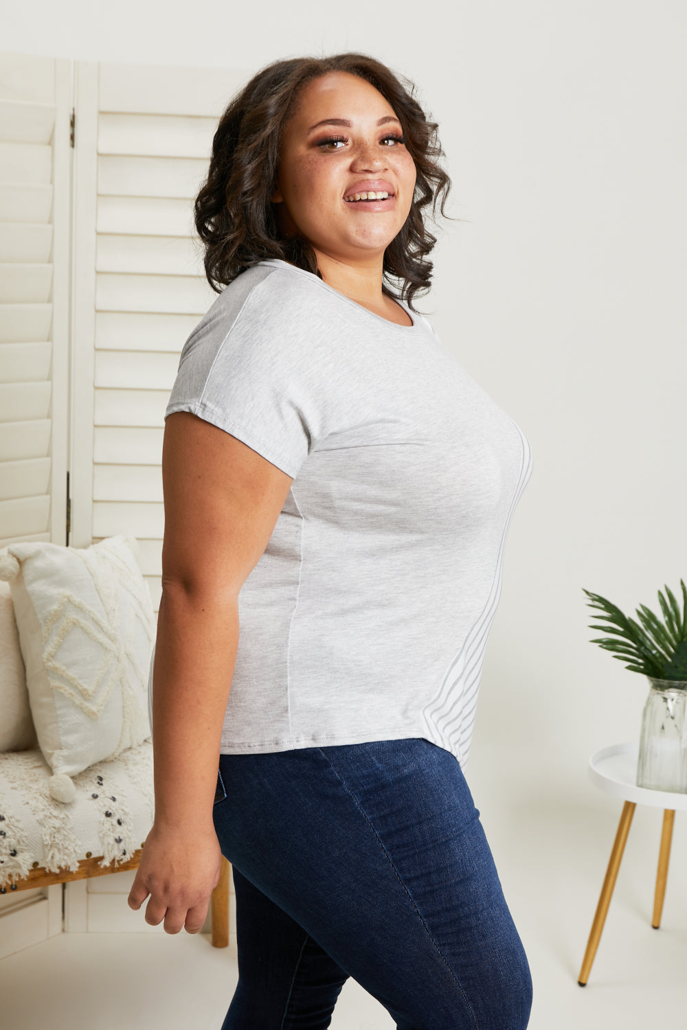 Sew In Love Spoonful of Sugar Striped Color Block Tee in Grey -