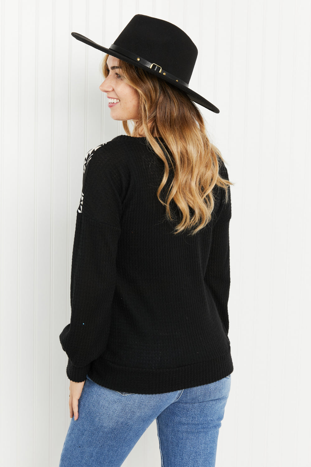 Acting Pro Finding Fall Full Size Geometric Yoke Long Sleeve Top -