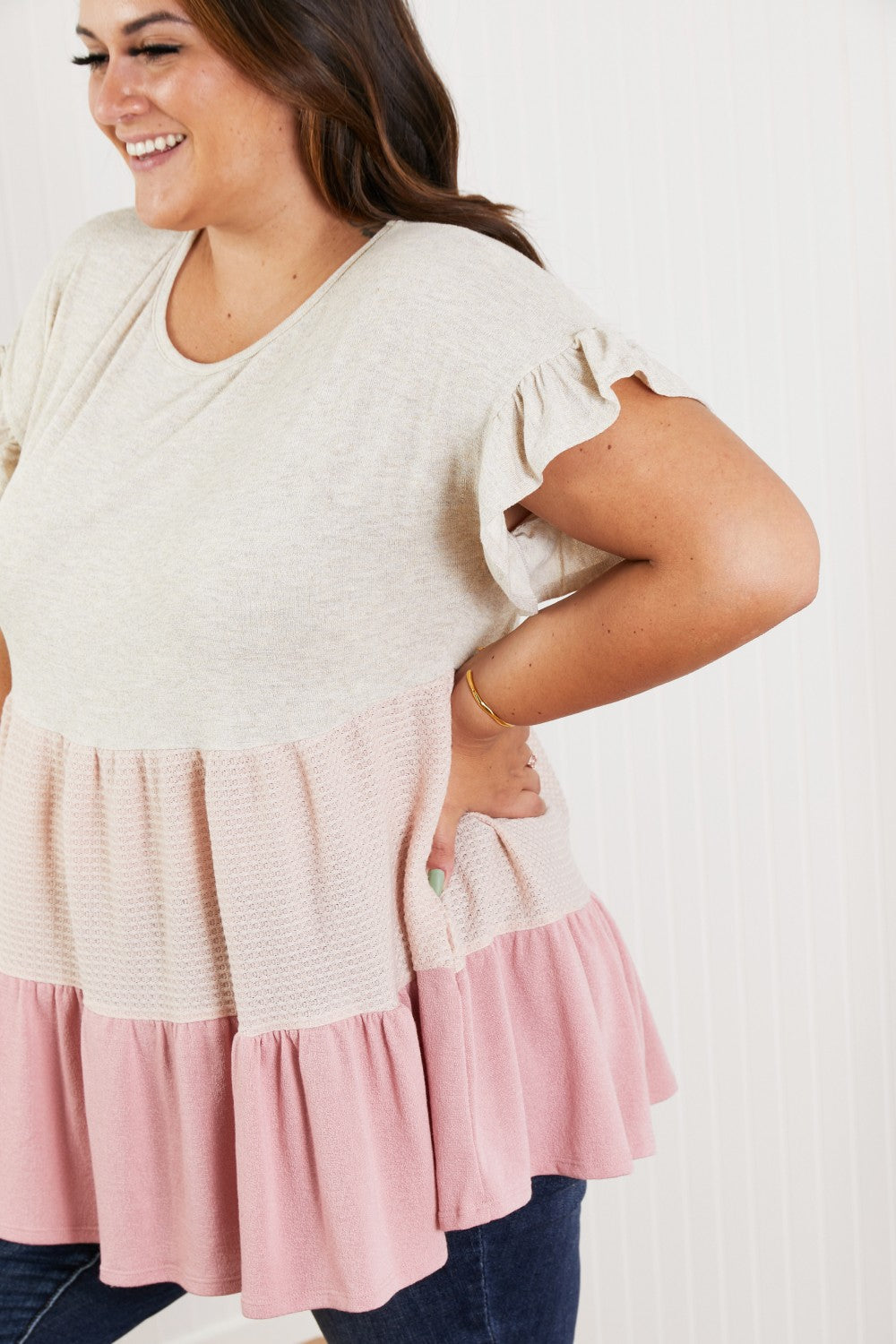 Hailey & Co Weekend Special Color Block Tiered Babydoll Top -